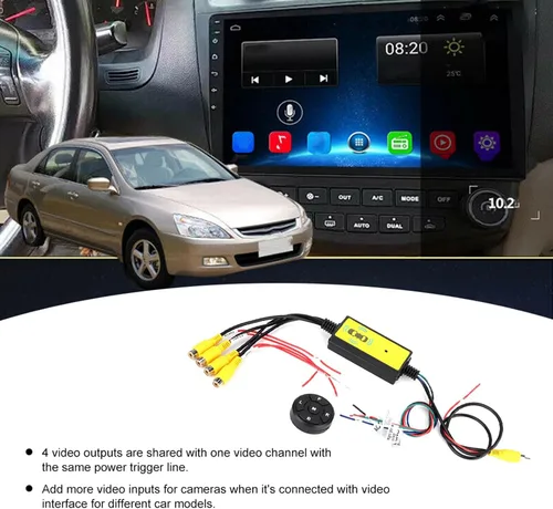 Vista 2 de Convertidor de conmutación de video para automóvil, 4 entradas, 1 salida, interruptor de sistema de video para camiones RV