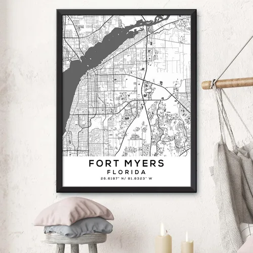 Vista 3 de Generic Mapa de Fort Myers, Florida, Light 2 (8x10) - Mapa de Pared Matte City en escala de grises
