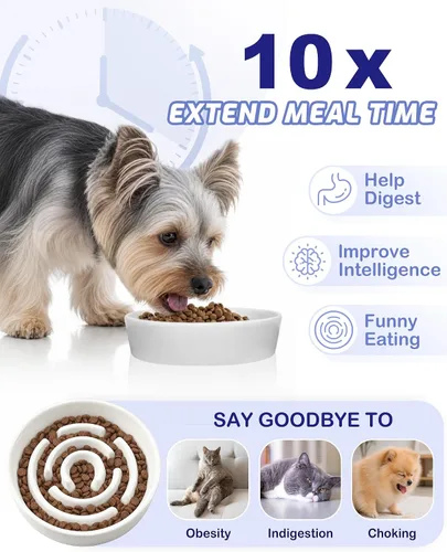 Vista 3 de TRUVIC Ceramic Slow Feeder Dog Bowl Small Breed Maze Cat Bowl (White)