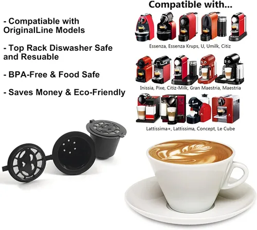 Vista 2 de Cápsulas reutilizables para Nespresso, 6 unidades, recipientes rellenables para máquinas Nespresso (compatibles con OriginalLine)