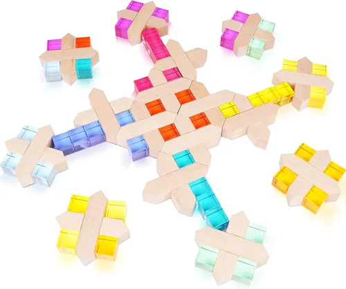 Vista 3 de Agirlgle - Cubos de Construcción de Madera Arcoíris, Bloques de Apilar de Gemas, Juego de Apilado de Arcoíris Montessori Colorido, Elegantes Bloques