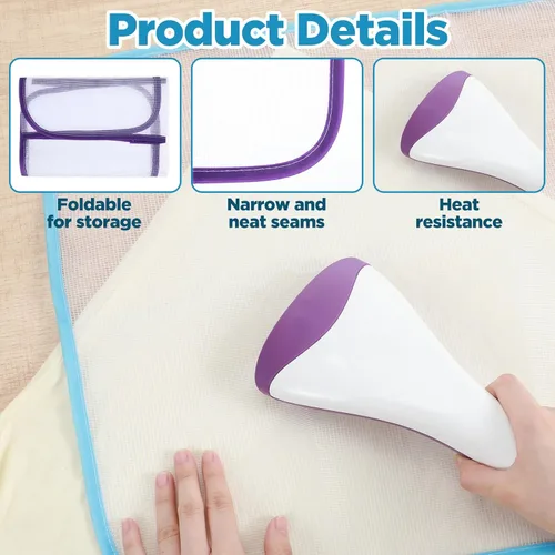 Vista 4 de 2 piezas de paño de prensado para tapete de planchado, paño de planchado para proteger la ropa, protector de malla para proteger la ropa