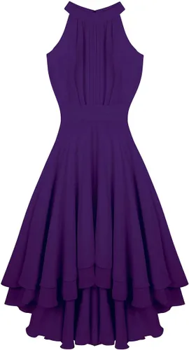Vista 6 de Fldy Vestido formal de gasa sin mangas para mujer, vestido de fiesta de cóctel, vestido de dama de honor