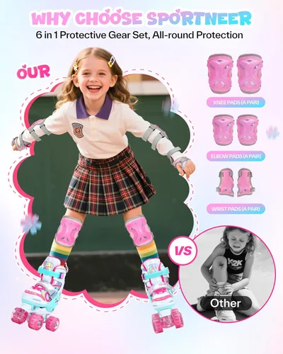 Vista 3 de Sportneer - Patines de ruedas para niños con juego de protección, patines ajustables para niñas en 4 tallas con 8 ruedas LED brillantes, patines