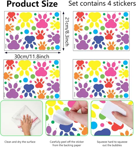 Vista 3 de Calcomanías con estampado de patas que brillan en la oscuridad, 128 calcomanías de pared luminosas y coloridas para dormitorio de niños, guardería