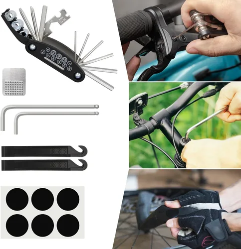 Vista 7 de Kit de Reparación de Bicicleta, Bolsa de Reparación de Bicicleta con Bomba de Neumáticos, Kit de Herramientas de Bicicleta para Viajes de Camping