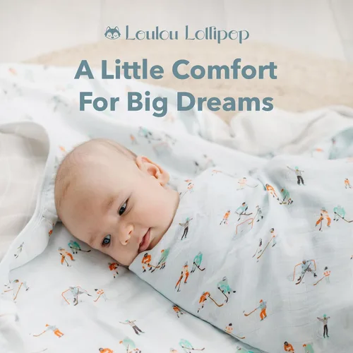 Vista 7 de Loulou Lollipop Manta de muselina para envolver con osos en bicicleta - 70% rayón de bambú, 30% algodón, talla 18-24M, unisex, ligera, para verano