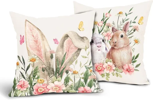 Vista 24 de Fundas de cojín decorativas primavera-verano 40x40 cm, juego de 2 fundas de cojín verdes con flores botánicas, fundas de cojín decorativas para Aqua