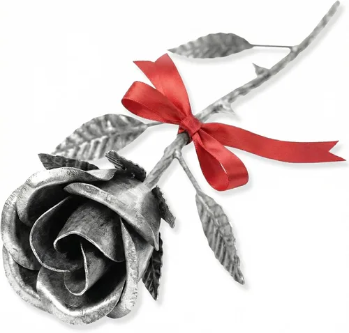 Vista 8 de Rosa de bronce hecha a mano, regalo de boda del 8 y 19 aniversario para esposa, recuerdo de flores de metal sólido, regalo de aniversario de boda