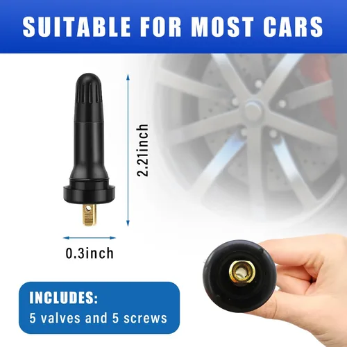 Vista 2 de Augeny 5 piezas TPMS 20008 vástago de válvula de neumático, sensor de presión de neumáticos sin cámara de goma a presión, repuesto compatible