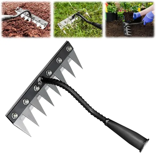 Vista 10 de Herramienta de desbrozadora manual de jardinería desmontable, removedor manual de garras, rastrillo extractor de malezas, herramienta