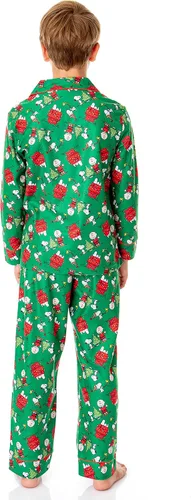Vista 2 de INTIMO Peanuts - Conjunto de pijama con botones para niños, diseño de Snoopy Charlie Brown para las fiestas