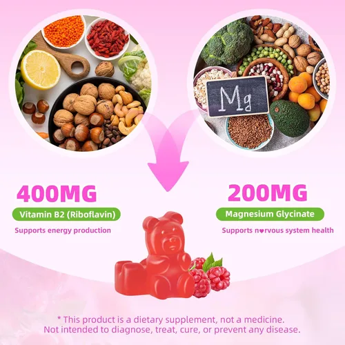 Vista 3 de Gomitas de vitamina B2 Riboflavina de 400 mg con magnesio para niños y adultos, alivio de la migraña, alivio del dolor de cabeza y apoyo del sistema