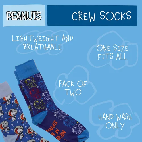 Vista 6 de Concept One Calcetines unisex para adultos Peanuts Snoopy Astronaut, azul, talla única de EE. UU, Azul Patchwork, talla única