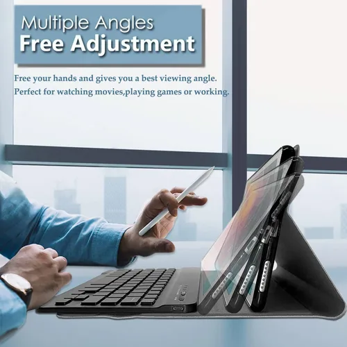 Vista 4 de Funda para teclado Galaxy Tab A 8.0 2019 [retroiluminada, SM-T290, SM-T295], teclado inalámbrico desmontable de 7 colores con funda de soporte de PU