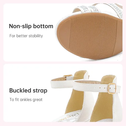 Vista 6 de Sandalias de tacón para niñas, con correa de tobillo y puntera abierta, zapatos de vestir para niños pequeños y grandes en bodas, fiestas, zapatos
