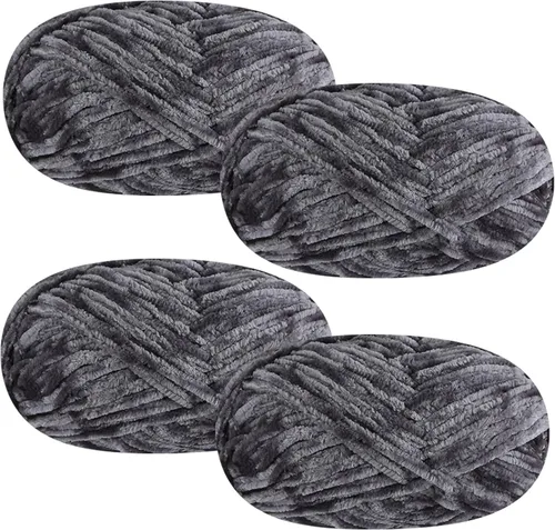 Vista 18 de 4 piezas de 400g de hilo de terciopelo chenilla suave para tejer a ganchillo, hilo esponjoso y cálido para tejer y ganchillo, manualidades DIY Rosa