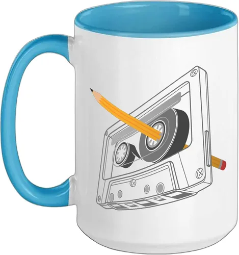 Vista 10 de Vintage Rewind Funny 80s 90s Cassette Pencil Gift Men Women Ceramic Mug, Black/White