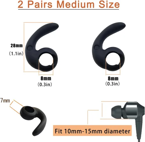 Vista 3 de Aletas universales para los oídos, puntas de repuesto para auriculares, puntas de silicona, 3 pares cada uno, 2 clips de cable
