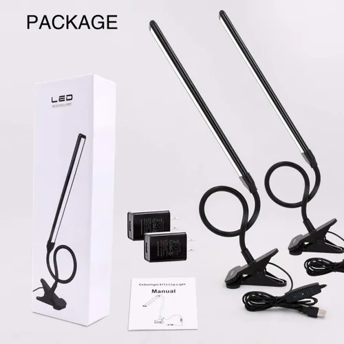 Vista 9 de Lámpara con abrazadera, luz de clip, lámparas de escritorio, 3 ajustes de temperatura de color, 10 niveles de brillo, cable USB de 6.6 ft