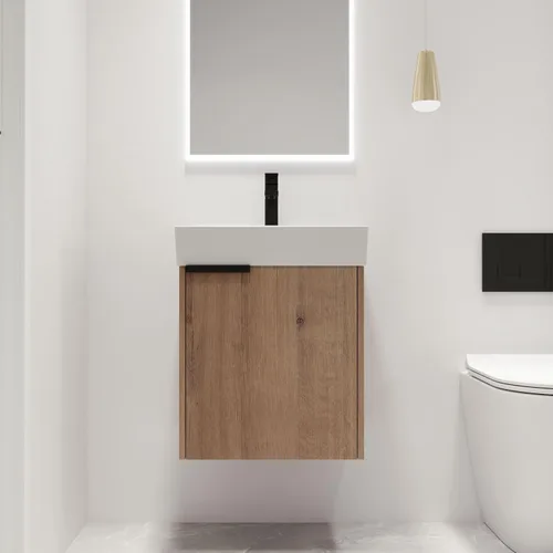 Vista 15 de Malwee Tocador de baño flotante de 18 pulgadas con fregadero, combo de tocador blanco moderno para baño pequeño, armario montado en la pared lateral
