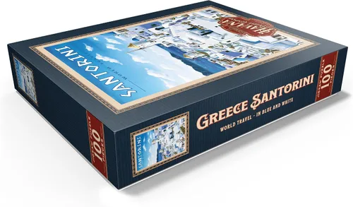 Vista 3 de MyPuzzle Greece Santorini - Póster de viaje vintage de 100 piezas para adultos