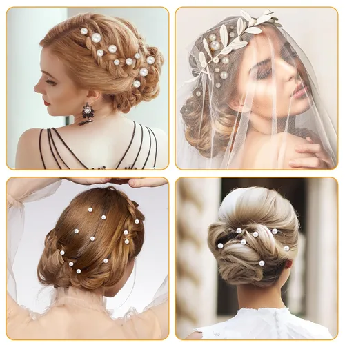 Vista 3 de 18 piezas de accesorios para el cabello de novia, perlas de boda, pasadores de pelo en forma de U, clips de perlas para novia, dama de honor