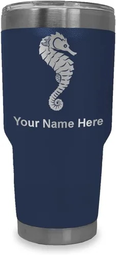 Vista 32 de LaserGram Vaso aislado al vacío de 20 onzas, caballito de mar, grabado personalizado incluido (negro)