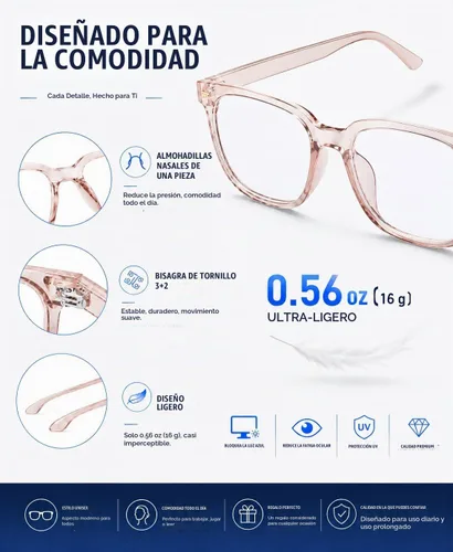 Vista 5 de PANNER Gafas cuadradas de gran tamaño con bloqueo de luz azul antideslumbrante para computadora Naranja claro