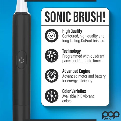 Vista 3 de Pop Sonic Cepillo de dientes eléctrico – Cepillo de dientes eléctrico para adultos – Artículos esenciales de baño y artículos esenciales de viaje
