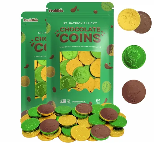 Vista 9 de Día de San Patricio, 25 monedas verdes y doradas, sin nueces, bolsa resellable Kosher (paquete de 25)