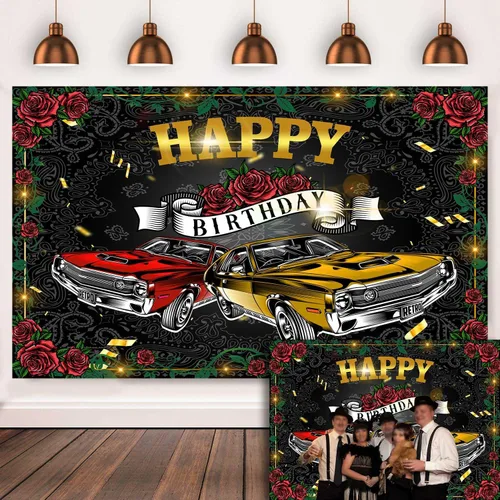 Vista 3 de Telón de fondo retro para automóvil de 9 x 6 pies para fiesta de cumpleaños, fiesta temática de los años 50, suministros de decoración de fiesta