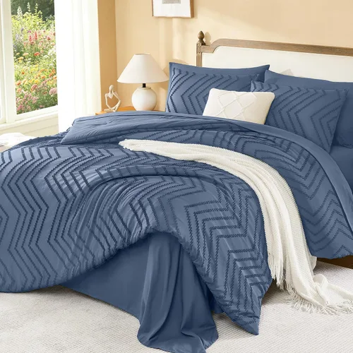 Vista 2 de Litanika Juego de edredón individual XL - 5 piezas Boho copetudo cama en una bolsa Azul Egeo