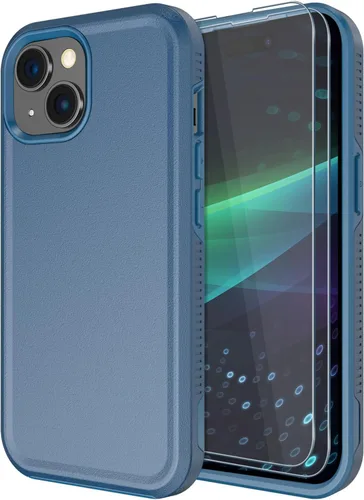 Vista 30 de Diverbox Funda para iPhone 15 [a prueba de golpes] [a prueba de caídas] [protector de pantalla de vidrio templado], funda de protección resistente