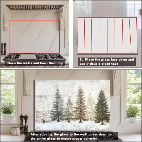 Vista 7 de Evgosm Protector contra salpicaduras de vidrio templado para cocina, estufa de escena de nieve, salpicadero de vidrio, utilizado para protección