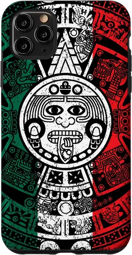 Vista 13 de Funda para iPhone 17 con calendario maya azteca con diseño de piedra solar envejecida de la bandera de México