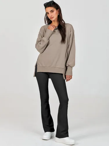 Vista 9 de Caracilia Sudadera de gran tamaño para mujer, cuello redondo, manga larga, sudadera con capucha, ropa de otoño a la moda