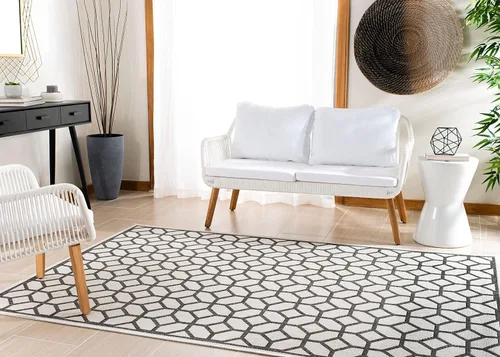 Vista 11 de SAFAVIEH Linden Collection - Alfombra lavable para exteriores, alfombra de pasillo de 2.2 x 8 pies, gris claro y carbón, no desprende pelusa y fácil