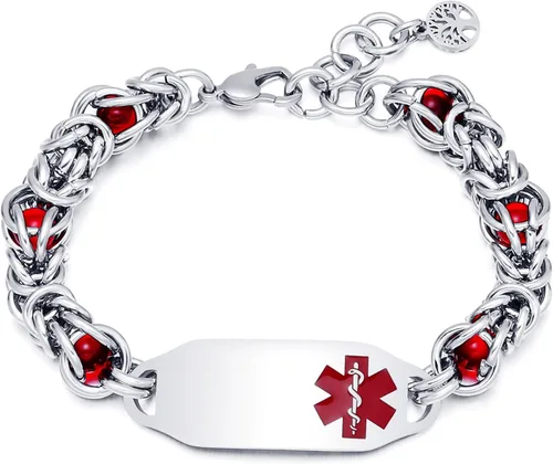 Vista 7 de Pulseras de alerta médica, pulseras de identificación personalizadas para mujeres y hombres, incluye tarjeta médica de emergencia