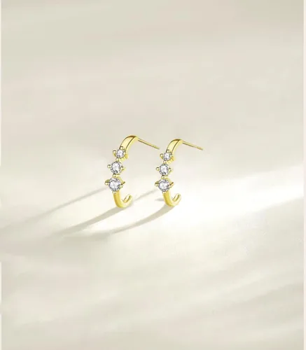Vista 3 de brazalete pequeño aro abierto diamand oro plata