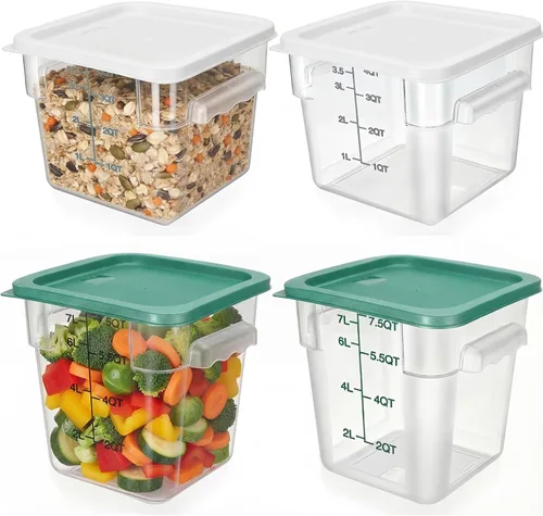 Vista 8 de Lallisa 4 recipientes transparentes de almacenamiento de alimentos de 8 cuartos y 4 cuartos con tapas asas y básculas, recipientes cuadrados de verde