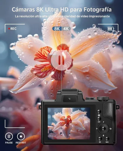 Vista 2 de Cámaras digitales 8K para enfoque automático de fotografía, actualización 2026 88MP WiFi profesional 16X Zoom cámara de fotografía con doble lente