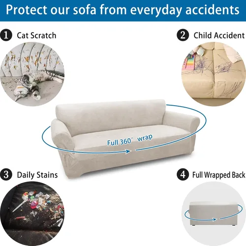 Vista 29 de Fundas para Sillón de 2 Piezas con Cojín en T, Fundas de Aspecto de Cuero para Sofá, Fundas para Sillas, Protector de Muebles Elástico, Funda