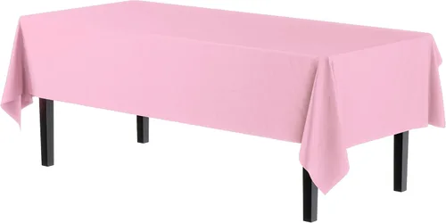Vista 2 de Party Solids Mantel rectangular de plástico rosa, 54 x 108 pulgadas, paquete de 24