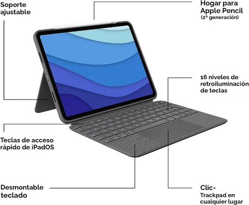 Vista 7 de Logitech Combo Touch - Funda con teclado retroiluminado desmontable para iPad Pro de 11 pulgadas