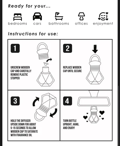 Vista 4 de Difusor de fragancia colgante para coche hecho a mano (Manzana y Canela) Ambientador de larga duración para el coche Lindo accesorio recargable