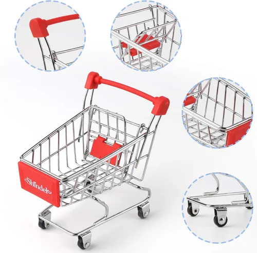 Vista 3 de Shindel - Mini carrito de compras, mango rojo y letrero