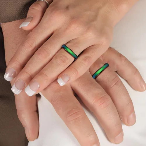 Vista 5 de ADRAMATA Anillo de humor negro para hombres y mujeres, anillos de titanio de 0.157 pulgadas, anillos de eternidad, anillos de pulgar de moda