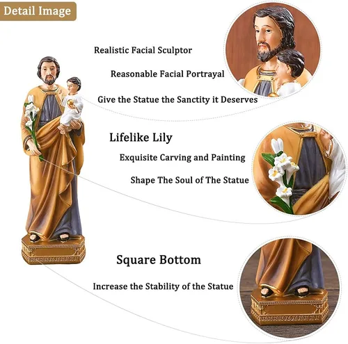 Vista 3 de QIANLING Estatua religiosa de resina de San José con niño, figuras católicas de San José de 8 pulgadas, regalos religiosos pintados a mano