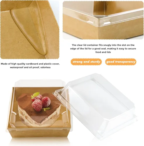 Vista 3 de Paquete de 50 cajas de embutidos de 5 pulgadas con tapas transparentes, color marrón To Go Paper Square Charcuterie Box,Small Disposable Food